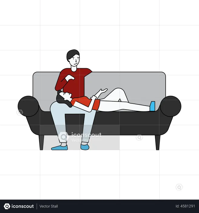 Couple sitting on couch together  Illustration
