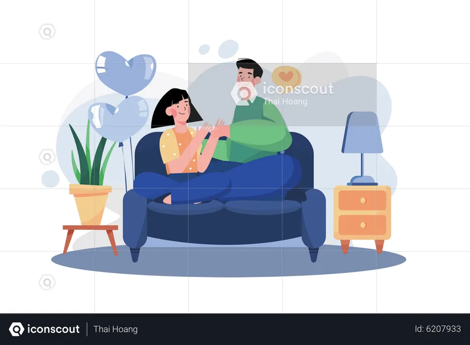 Couple sitting on sofa  Illustration