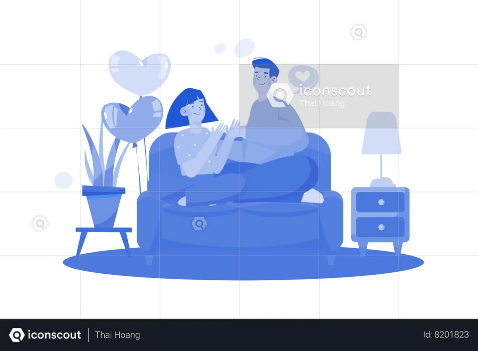 Couple sitting on sofa  Illustration