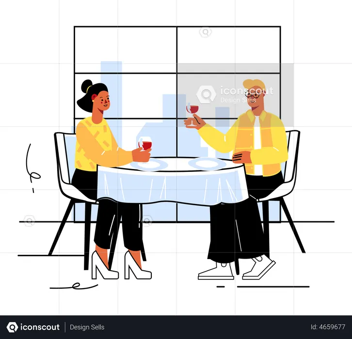 Couple sitting on table in Restaurant  Illustration