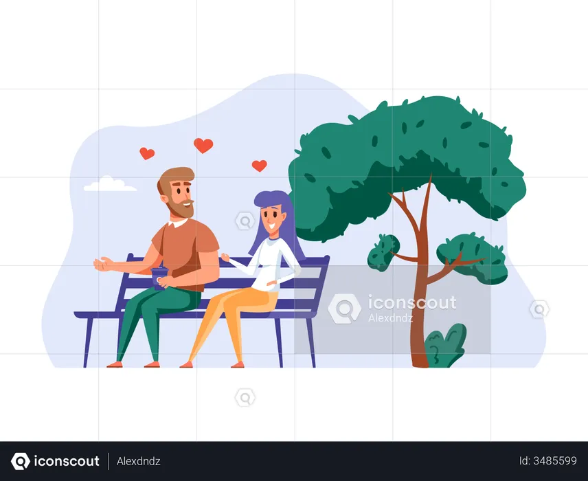 Couple sitting together in park  Illustration
