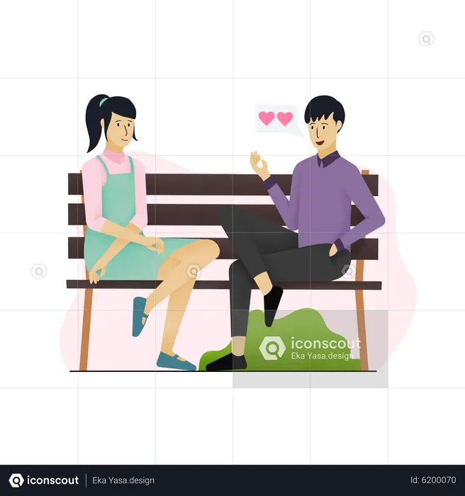 Couple sitting together in the park on Valentines day  Illustration