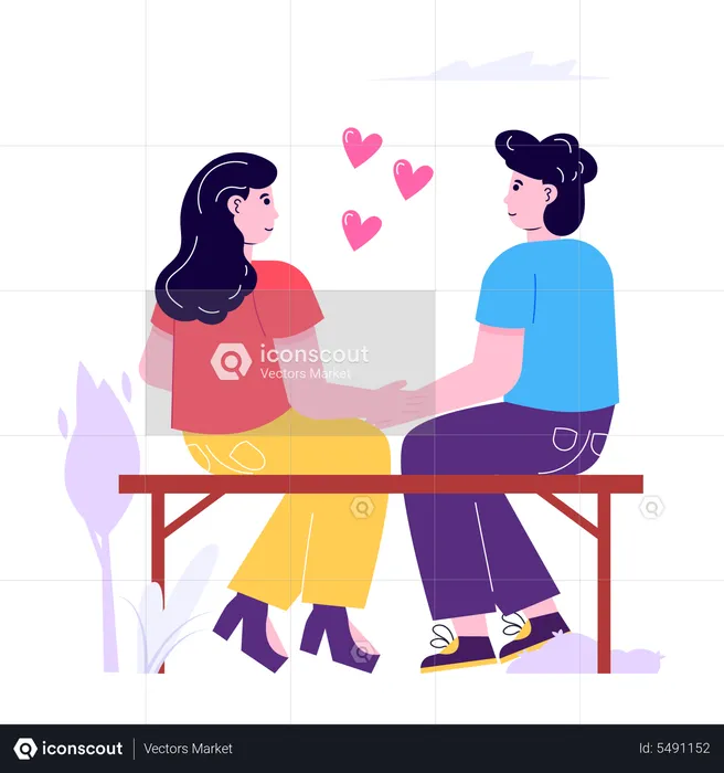 Couple sitting together on bench  Illustration