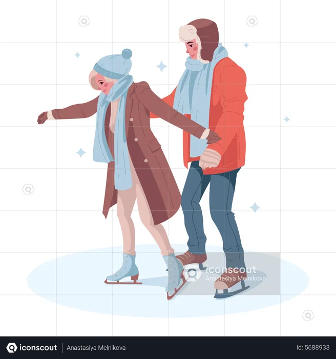 Couple skating on ice  Illustration