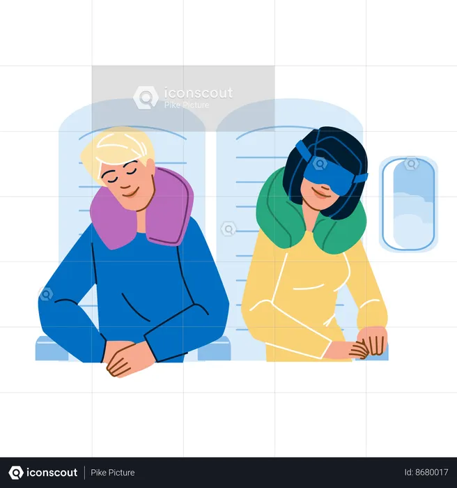 Couple sleep on plane  Illustration