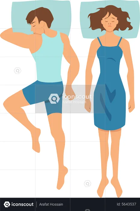 Couple Sleeping Different Position On Bed  Illustration