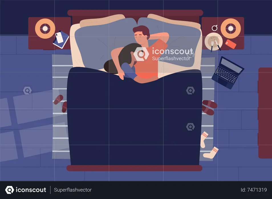 Couple Sleeping On Bed  Illustration