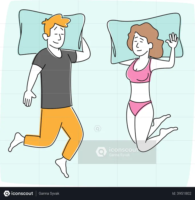 Couple Sleeping on Bed Top View  Illustration