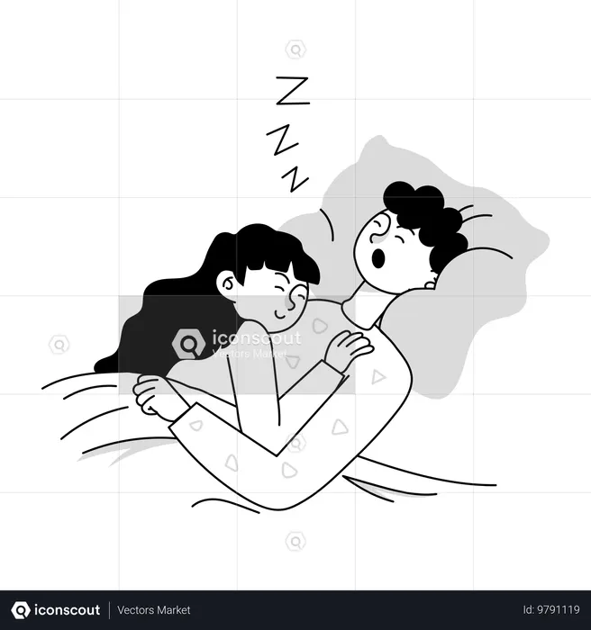 一緒に寝ているカップル  イラスト