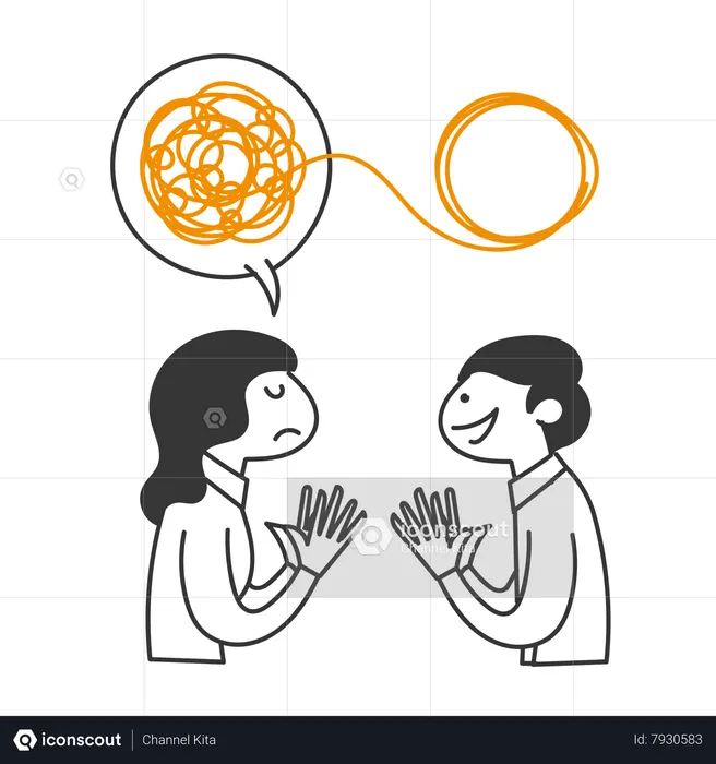 Couple solving complex thought together  Illustration