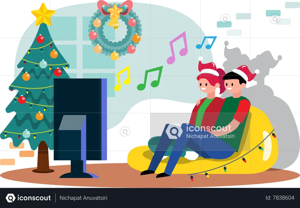 Couple spending time together during Christmas holiday  Illustration