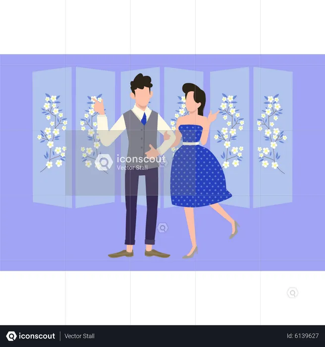 Couple stand on wedding day  Illustration