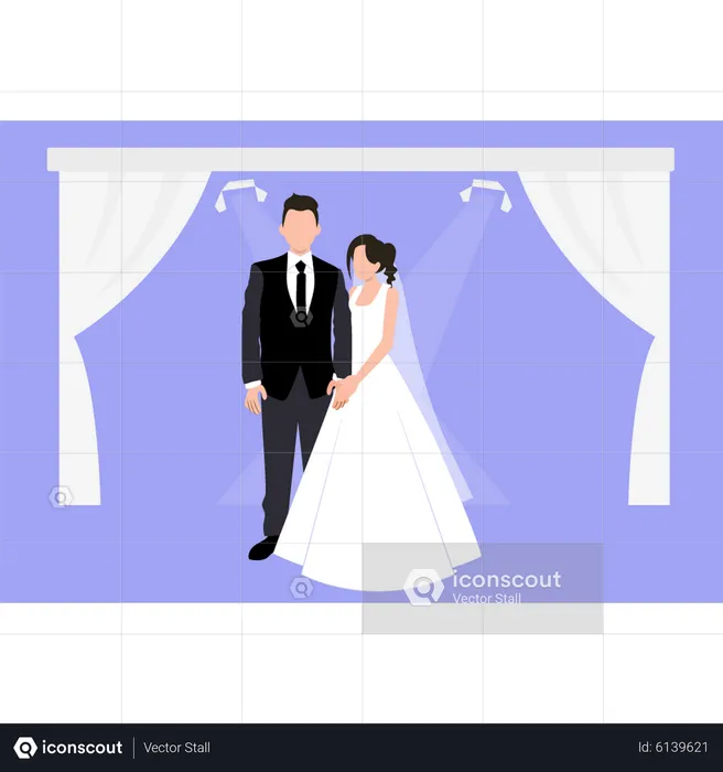 Couple stand together on wedding day  Illustration