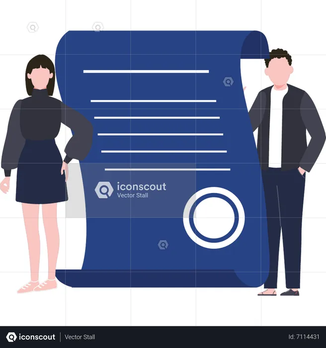 Couple stand with legal document  Illustration