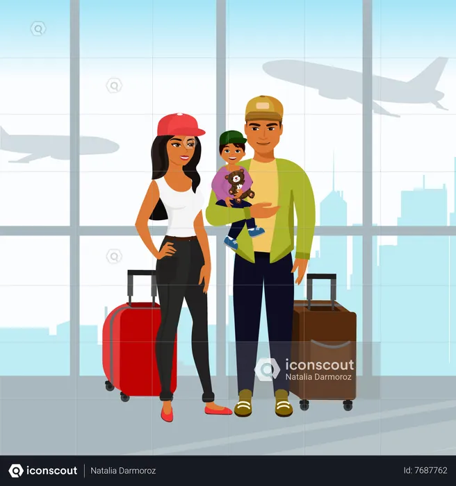 Couple standing at airport  Illustration