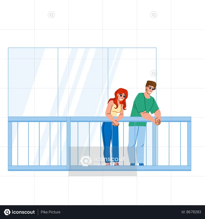 Couple standing at balcony  Illustration