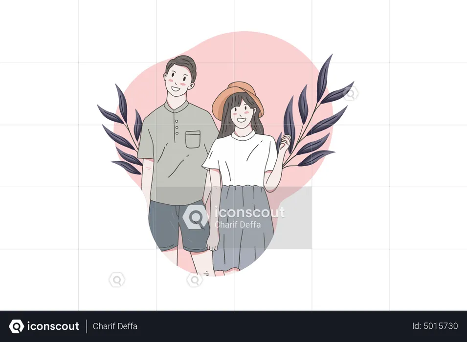 Couple standing besides each other for photo  Illustration