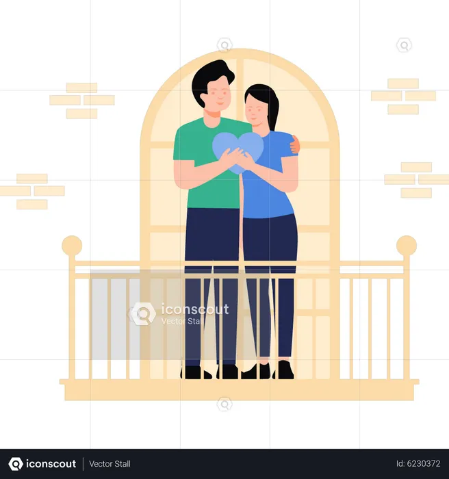 Couple standing in balcony  Illustration