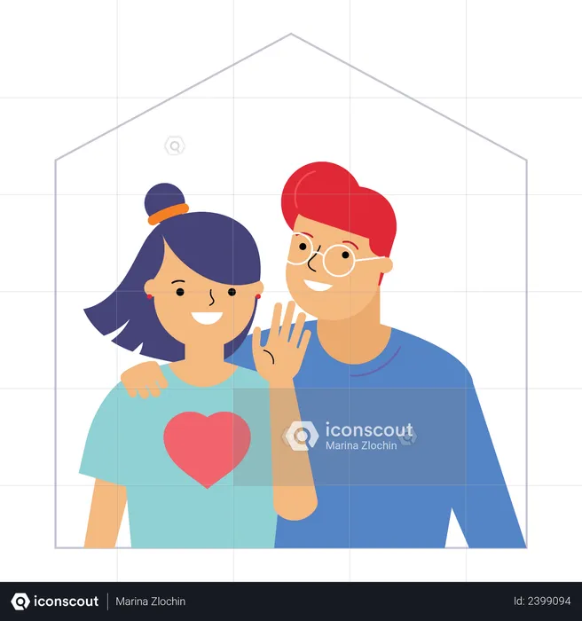 Couple standing in balcony and waiving hand  Illustration