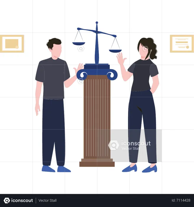 Couple standing in courtroom  Illustration
