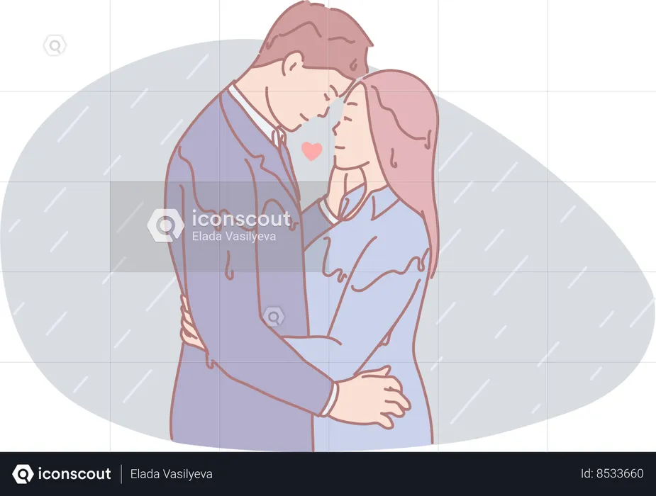 Couple Standing In Rain  Illustration