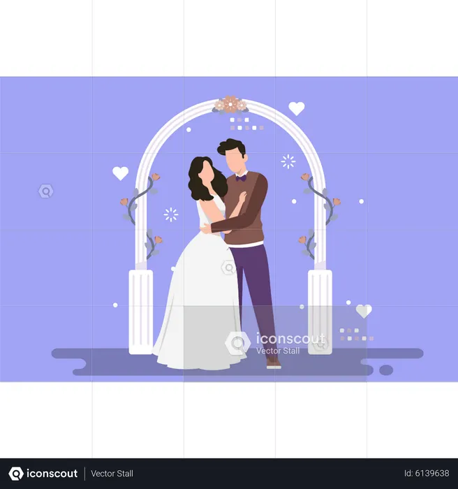 Couple standing on wedding day  Illustration