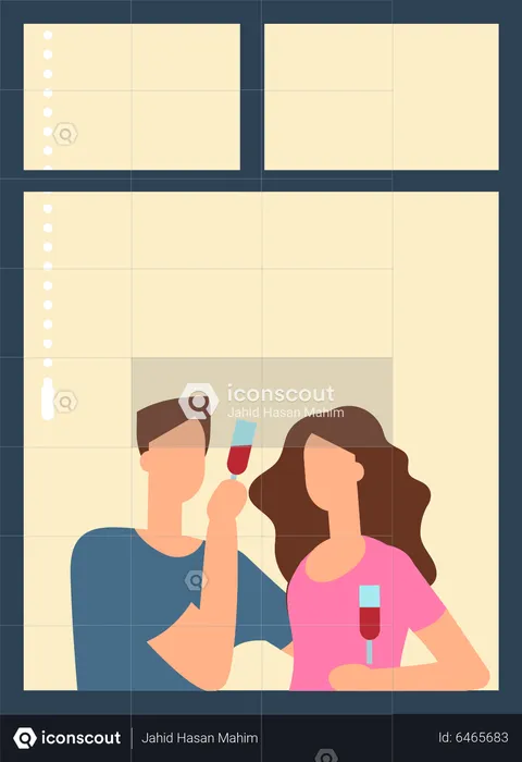 Couple standing on window and drinking alcohol  Illustration