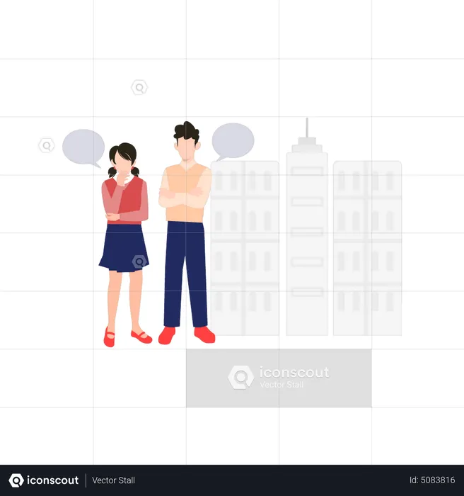 Couple standing outside building  Illustration