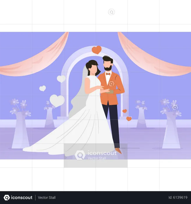 Couple standing together on wedding day  Illustration