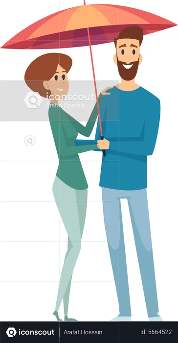 Couple Standing Under Umbrella  Illustration