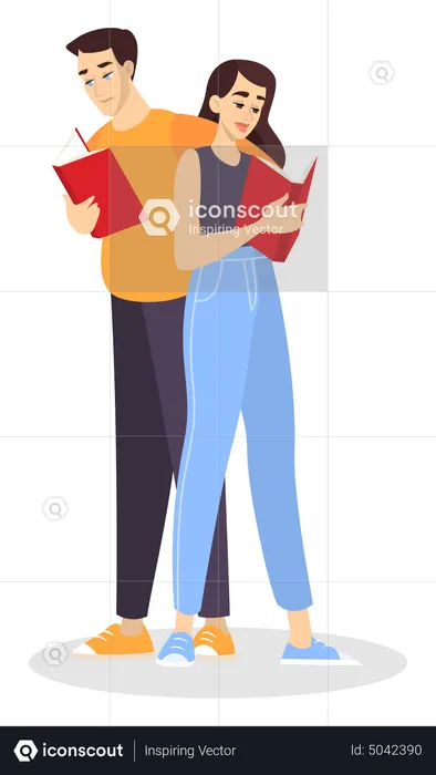 Couple standing while read book together  Illustration
