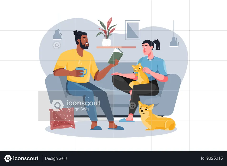 Couple stayed at home on the weekend to rest and spend time with their animals  Illustration