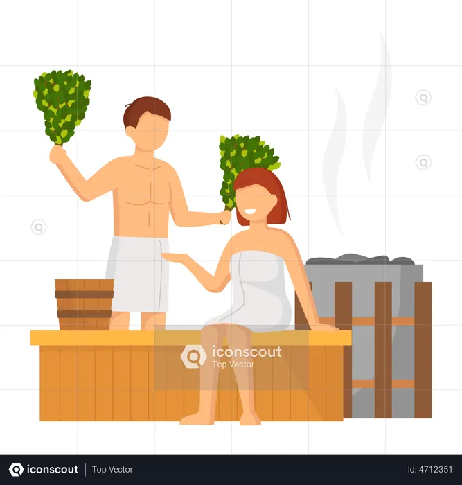 Couple steam bath together  Illustration