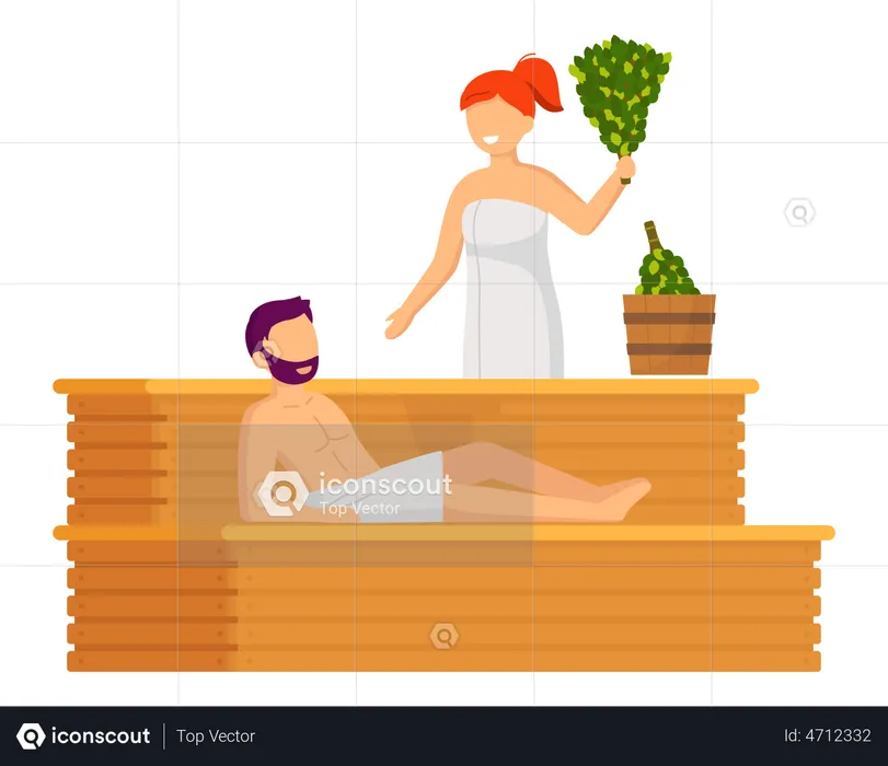 Couple steaming in sauna  Illustration