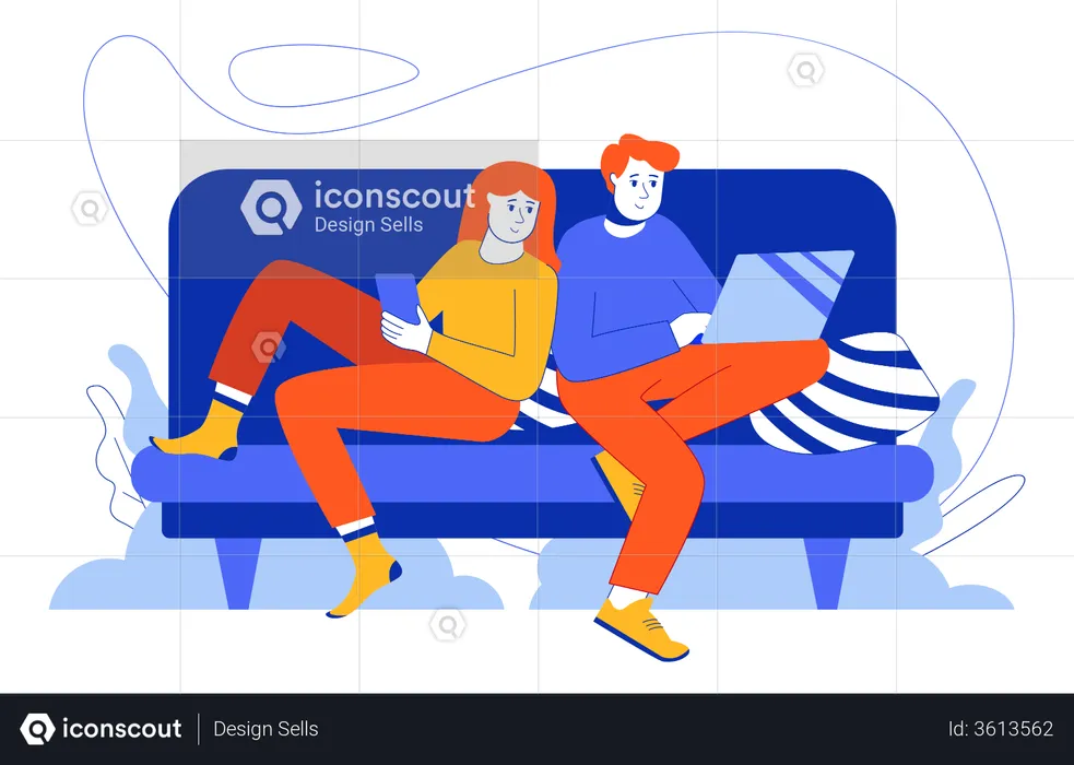 Couple Surfing On Internet  Illustration