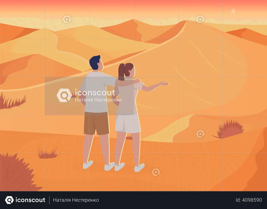 Couple surrounded by sand dunes Illustration