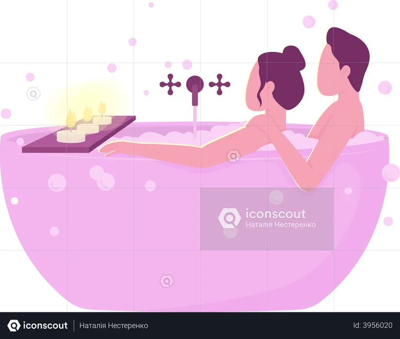 Couple taking bath  Illustration
