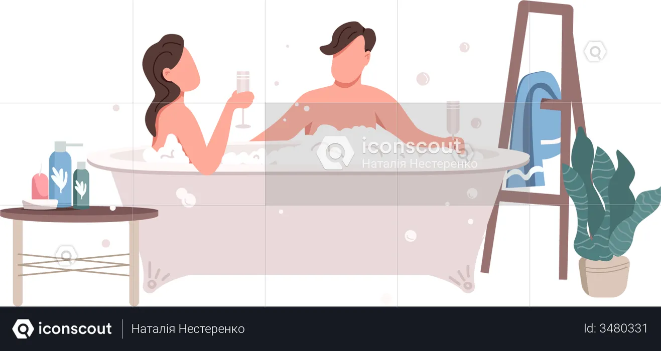 Couple taking bath  Illustration