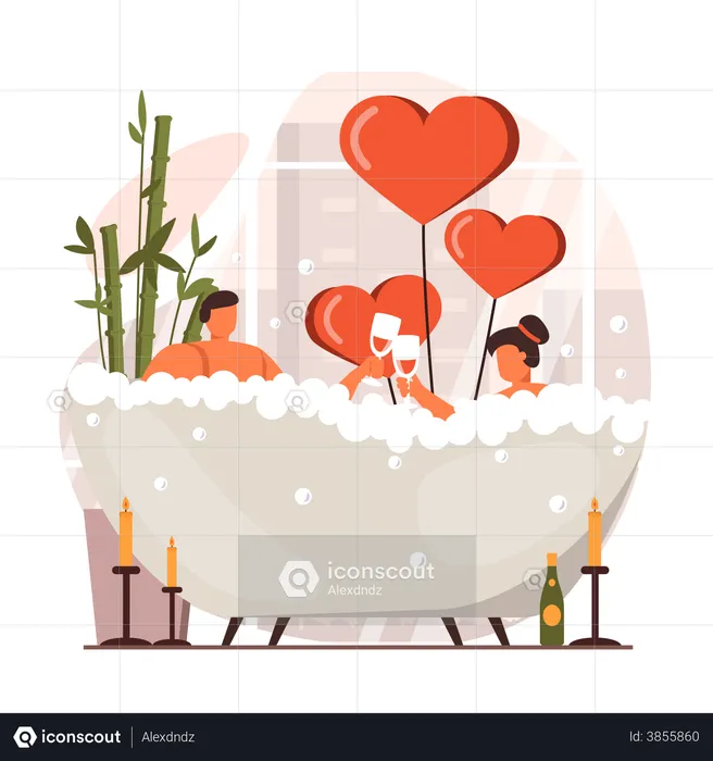 Couple taking bath together  Illustration