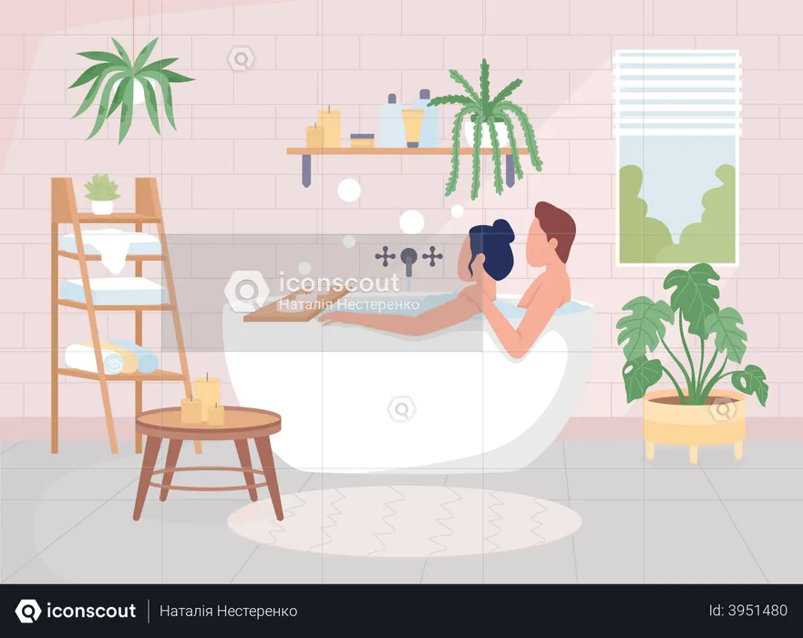 Couple taking bath together in bathtub  Illustration