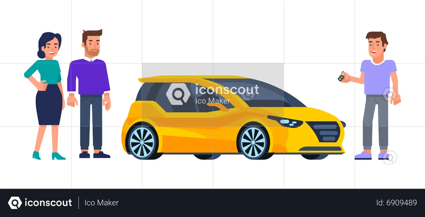 Couple taking rental car  Illustration