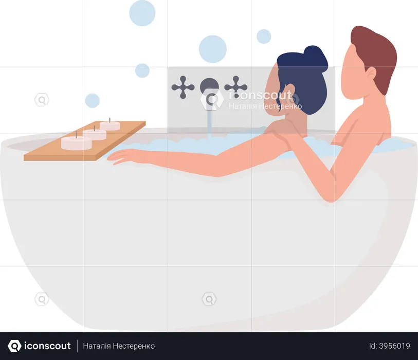 Couple taking romantic bath  Illustration