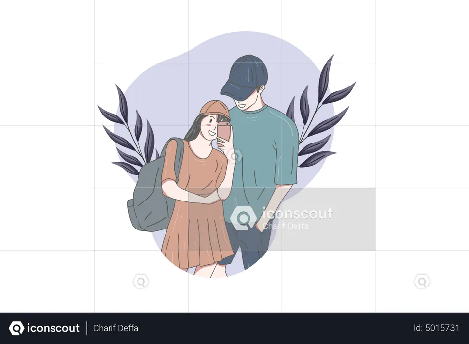 Couple taking self picture  Illustration