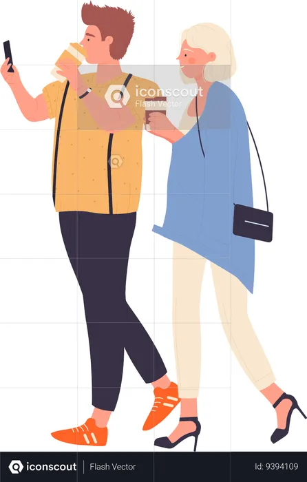 Couple taking selfie and drinking coffee  Illustration