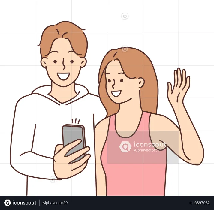 Couple taking selfie  Illustration