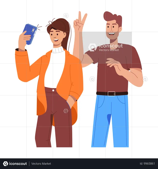 Couple Taking Selfie  Illustration