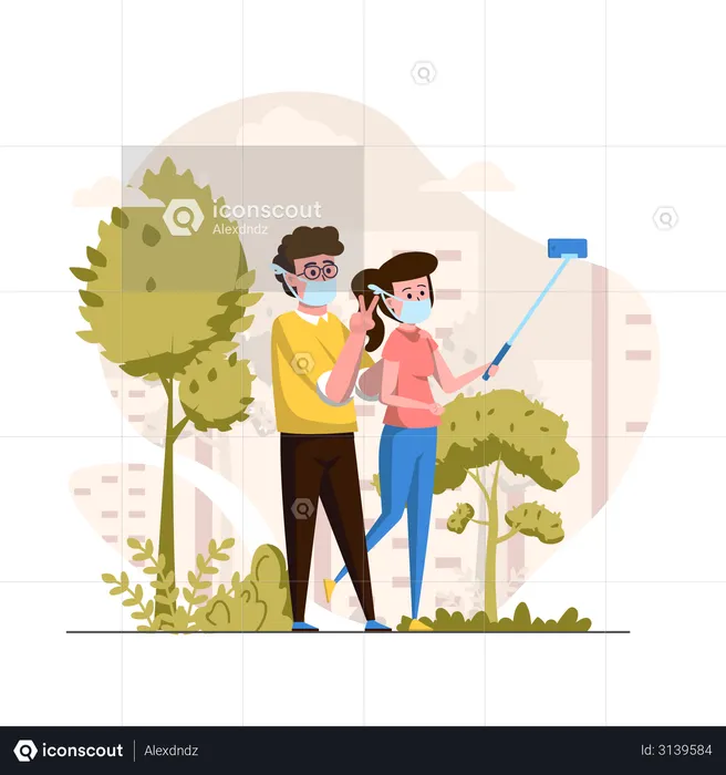 Couple taking selfie  Illustration