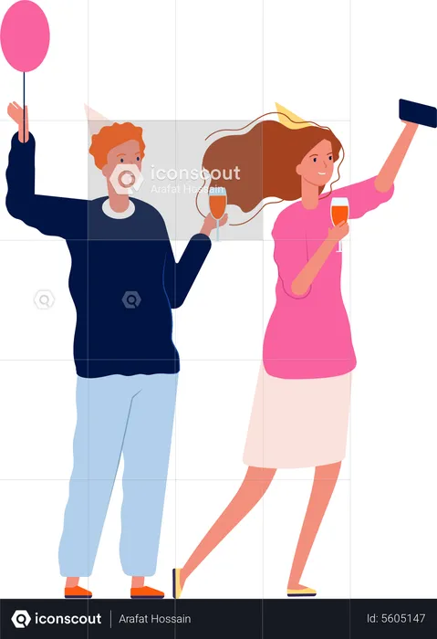 Couple taking selfie in party  Illustration