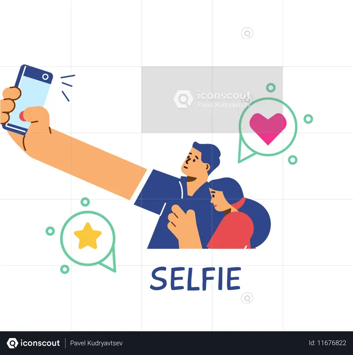 Couple taking selfie using mobile  Illustration