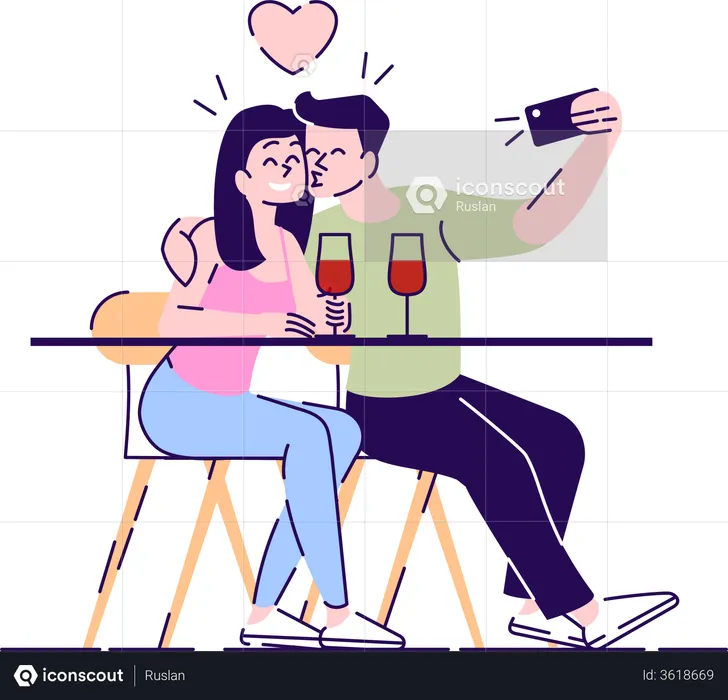 Couple taking selfie while kissing  Illustration